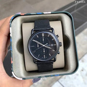 Fossil Commuter Black Dial Black Leather Strap Watch for for Men - FS5504