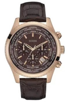 Guess Pursuit Chronograph Brown Dial Brown Leather Strap Watch for Men