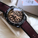 Fossil Bronson Automatic Skeleton Black Dial Brown Leather Strap Watch for Men - ME3219