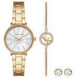 Michael Kors Quartz Mother of Pearl White Dial Gold Steel Strap Watch For Women - MK1065