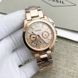 Fossil Boyfriend Multifunction Rose Gold Dial Rose Gold Steel Strap Watch for Women - ES3885