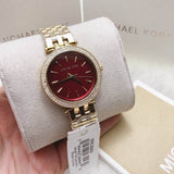 Michael Kors Darci Quartz Mother of Pearl Red Dial Gold Steel Strap Watch For Women - MK3583