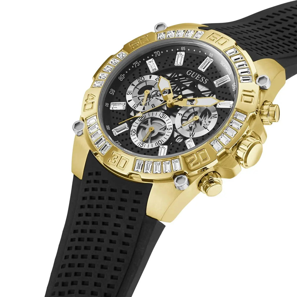 Guess Strap Rubber Watch Dial Men Black for Trophy Multifunction Black