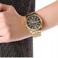 Michael Kors Lexington Chronograph Black Dial Gold Steel Strap Watch for Men | Quarzuhren