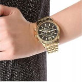 Michael Kors Lexington Chronograph Black Dial Gold Steel Strap Watch for Men - MK8286