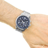 Guess Horizon Chronograph Quartz Blue Dial Silver Steel Strap Watch for Men - W0379G3