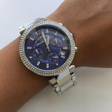 Michael Kors Parker Chronograph Navy Blue Dial Silver Steel Strap Watch for Women - MK6117