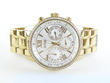 Guess Multi-function Diamonds White Dial Gold Steel Strap Watch for Women - W0559L2