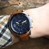 Fossil Grant Sport Chronograph Blue Dial Brown Leather Strap Watch for Men - FS5268