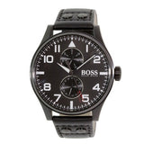 Hugo Boss Aeroliner Chronograph Black Dial Black Leather Strap Watch For Men - 1513086