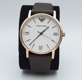 Emporio Armani Dress Quartz White Dial Brown Leather Strap Watch For Men - AR11011