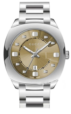 Gucci Vintage Diamonds Brown Dial Silver Steel Strap Watch For Men - YA142409