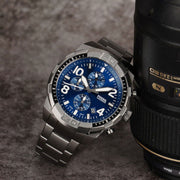 Fossil Bronson Chronograph Blue Dial Grey Steel Strap Watch for Men - FS5711