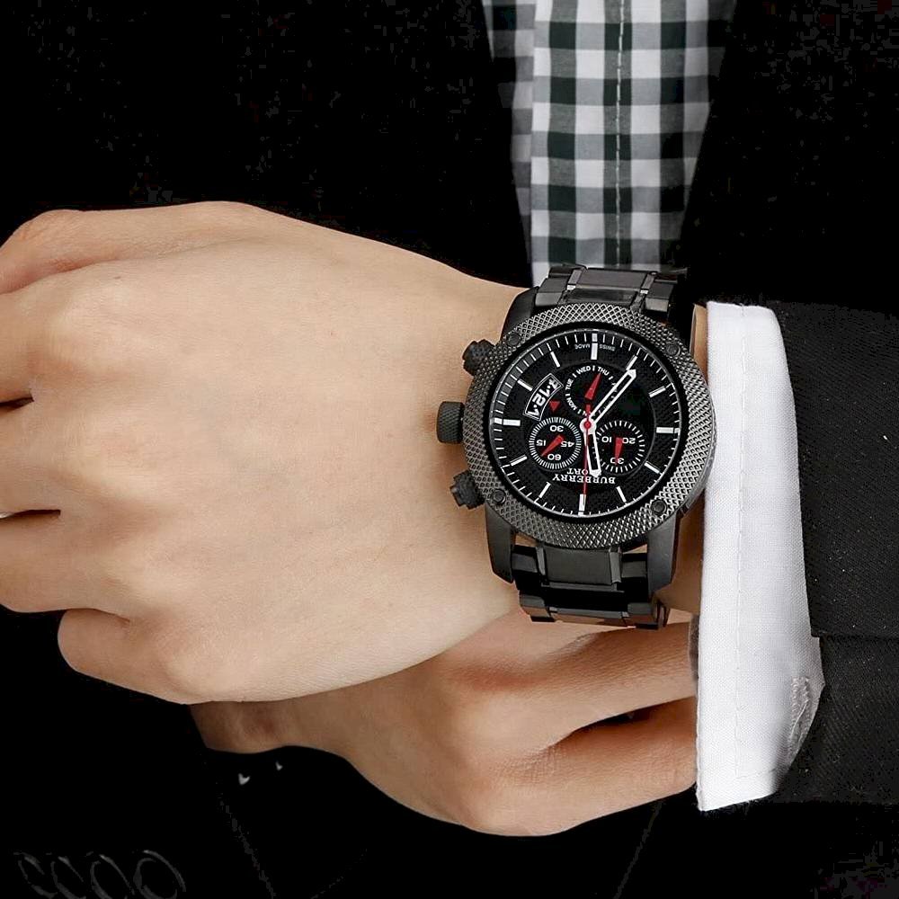Burberry Sport Chronograph Black Dial Black Steel Strap Watch for Men