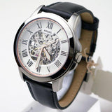 Fossil Grant Automatic Skeleton White Dial Black Leather Strap Watch for Men - ME3101