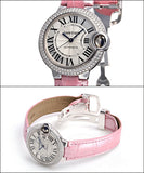 Cartier Ballon Bleu De Cartier Diamonds Silver Dial Pink Leather Strap Watch for Women - WE902037