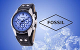 Fossil Coachman Chronograph Blue Dial Black Leather Strap Watch for Men - CH2564