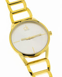 Calvin Klein Stately Silver Dial Gold Steel Strap Watch for Women - K3G23526