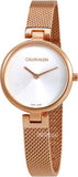 Calvin Klein Authentic Silver Dial Rose Gold Mesh Bracelet Watch for Women - K8G23626