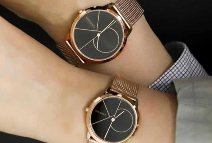 Calvin Klein Minimal Black Dial Rose Gold Mesh Bracelet Watch for Men