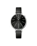 Calvin Klein Equal Black Dial Black Leather Strap Watch for Women - K3E231C1