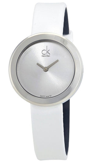 Calvin Klein Firm Silver Dial White Leather Strap Watch for Women - K3N231L6