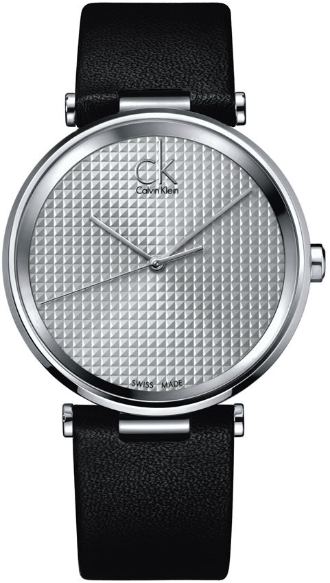 Calvin Klein Sight Silver Dial Black Leather Strap Watch for Men