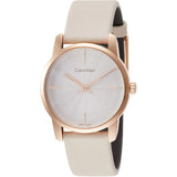 Calvin Klein City Silver Dial White Leather Strap Watch for Women - K2G236X6