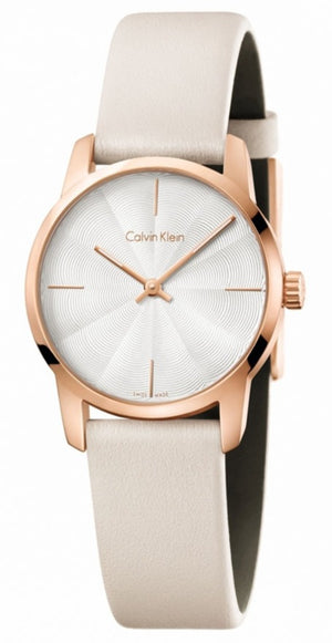 Calvin Klein City Silver Dial White Leather Strap Watch for Women - K2G236X6