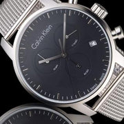 Calvin Klein City Chronograph Black Dial Silver Mesh Bracelet Watch for Men - K2G27121