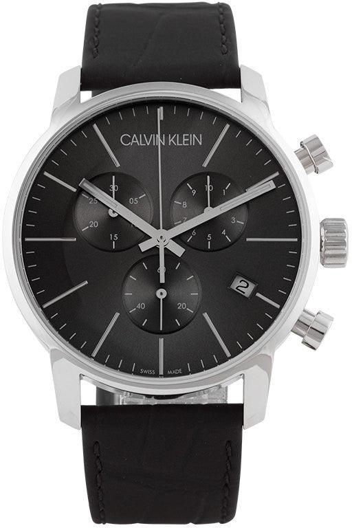 Calvin Klein City Chronograph Black Dial Black Leather Strap Watch
