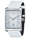 Calvin Klein Window White Dial White Leather Strap Watch for Men - K2M21120