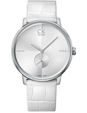 Calvin Klein Accent Silver Dial White Leather Strap Watch for Women - K2Y211K6