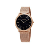 Calvin Klein Minimal Black Dial Rose Gold Mesh Bracelet Watch for Women - K3M2262Y