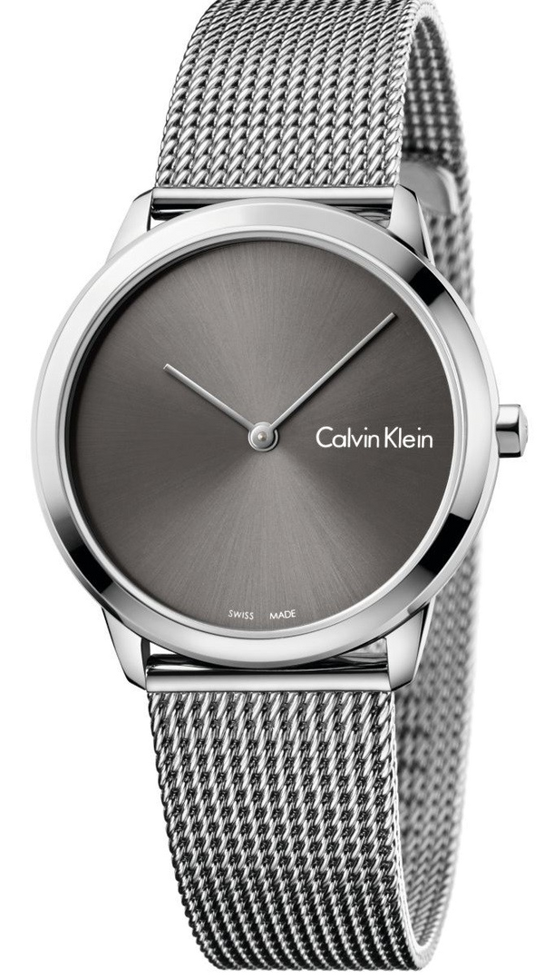 Calvin Klein Minimal Grey Dial Silver Mesh Bracelet Watch for Men - K3M22124
