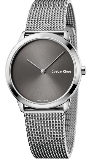 Calvin Klein Minimal Grey Dial Silver Mesh Bracelet Watch for Men - K3M22124