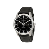 Calvin Klein Infinity Automatic Black Dial Black Leather Strap Watch for Men - K5S341C1