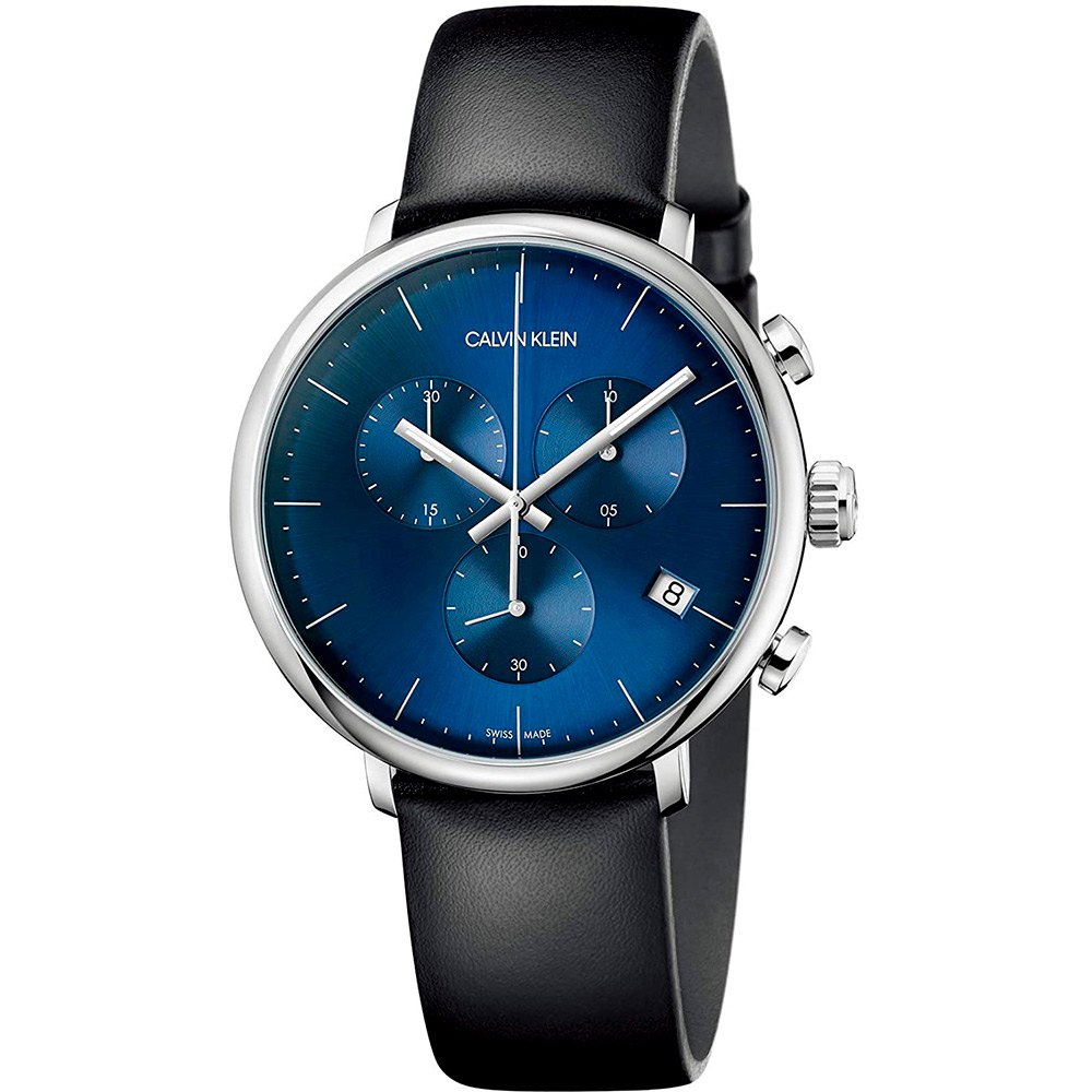 Calvin Klein High Noon Chronograph Blue Dial Black Leather Strap 