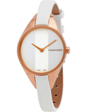 Calvin Klein Rebel White Grey Dial White Leather Strap Watch for Women - K8P236L6