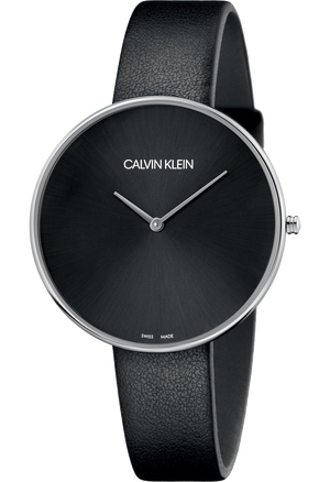 Calvin Klein Full Moon Black Dial Black Leather Strap Watch for Women - K8Y231C1