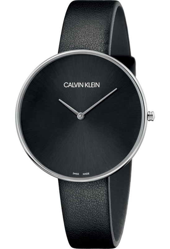 Calvin Klein Full Moon Black Dial Black Leather Strap Watch for Women