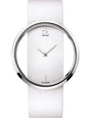 Calvin Klein Glam Transparent Dial White Leather Strap Watch for Women - K9423101