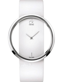 Calvin Klein Glam Transparent Dial White Leather Strap Watch for Women - K9423101