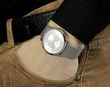 Calvin Klein Minimal Silver Dial Silver Mesh Bracelet Watch for Men - K3M21126