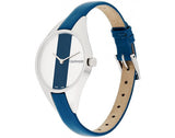 Calvin Klein Rebel Blue Silver Dial Blue Leather Strap Watch for Women - K8P231V6