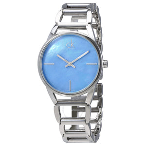 Calvin Klein Stately Blue Mother of Pearl Dial Silver Steel Strap Watch for Women - K3G2312N