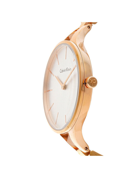 Calvin Klein Graphic Silver Dial Rose Gold Steel Strap Watch for Women