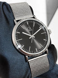 Calvin Klein Surround Black Dial Silver Mesh Bracelet Watch for Men - K3W21121