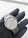 Calvin Klein Minimal Grey Dial Grey Mesh Bracelet Watch for Men - K3M517P4