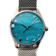 Gucci G-Timeless Turquiose Mother of Pearl Dial Silver Mesh Bracelet Watch For Women - YA1264039